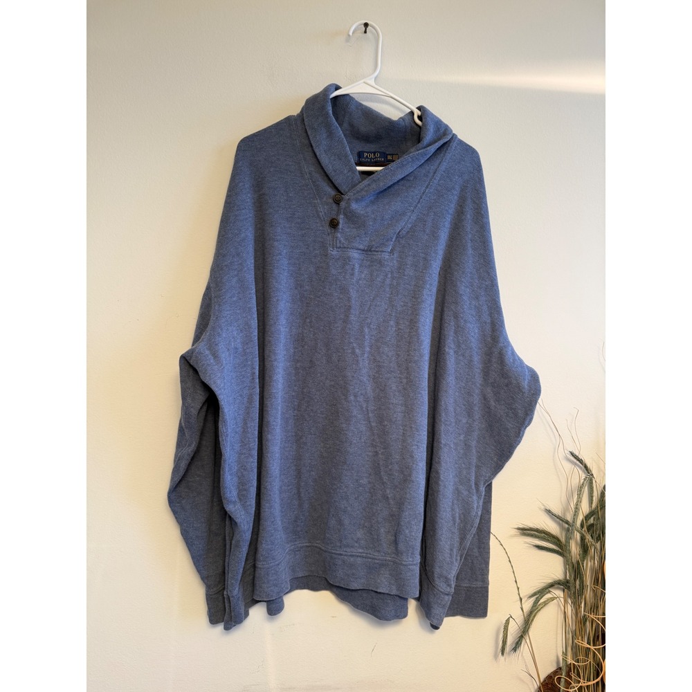 Polo Ralph Lauren Estate Rib Shawl Collar Pullover Blue 3XLT Big & Tall Cotton